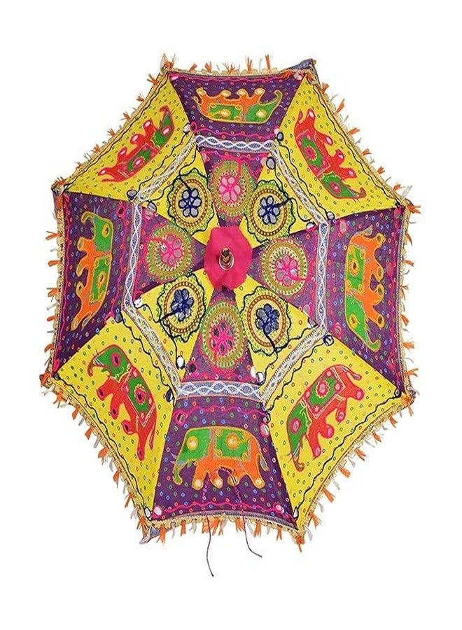 Ephemeral Multi Design Print Embroidery Work Decorative Handmade Wedding Umbrella for Decoration and Garba (Multicolour) (17 inch, Top-Bottom) - Image 2